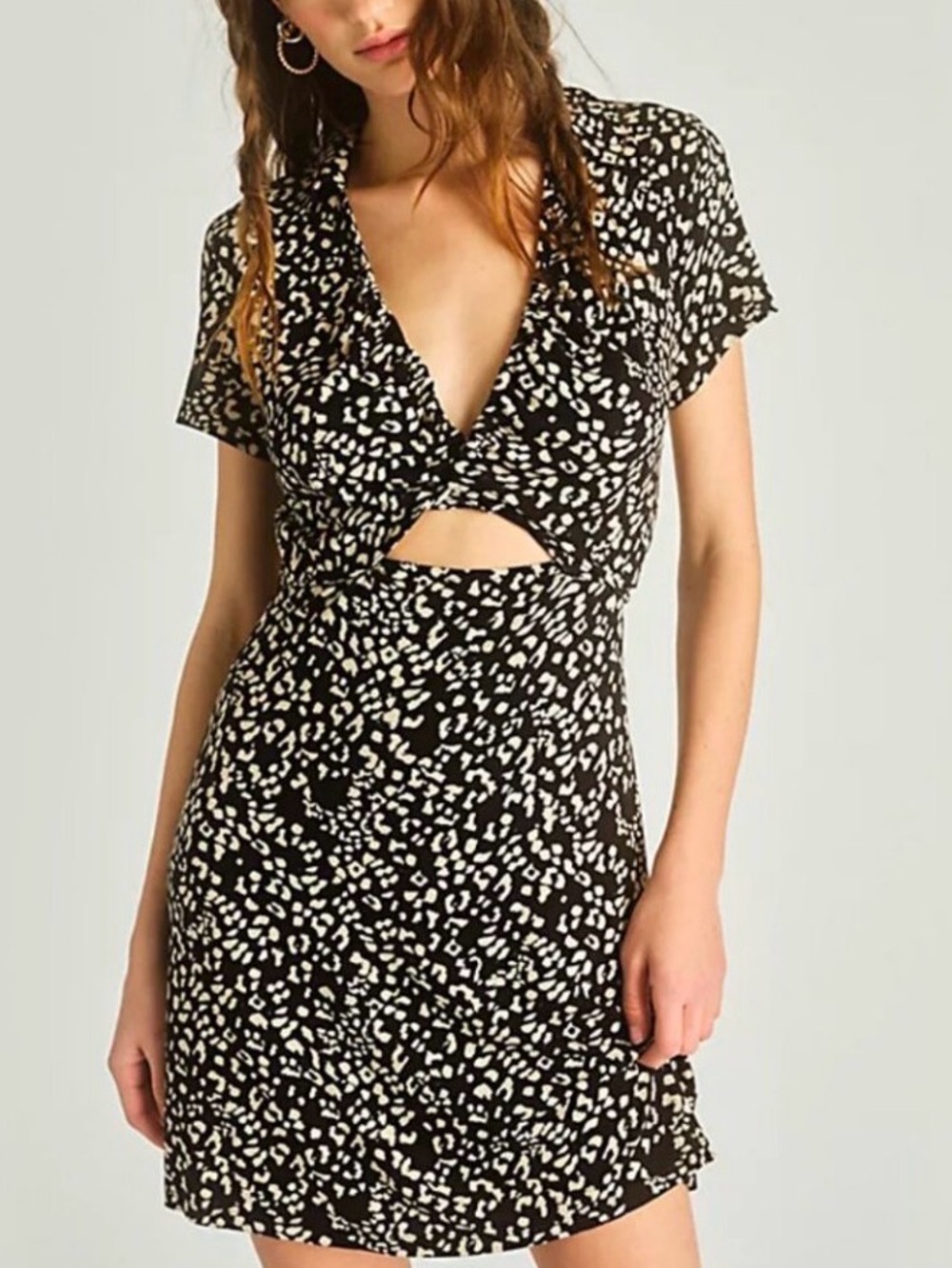 Free People XL black and white animal print Marsaille Mini Cutout Wrap Dress.